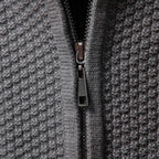 Men's cable-knit full-zip jumper with mock neck and ribbed trims