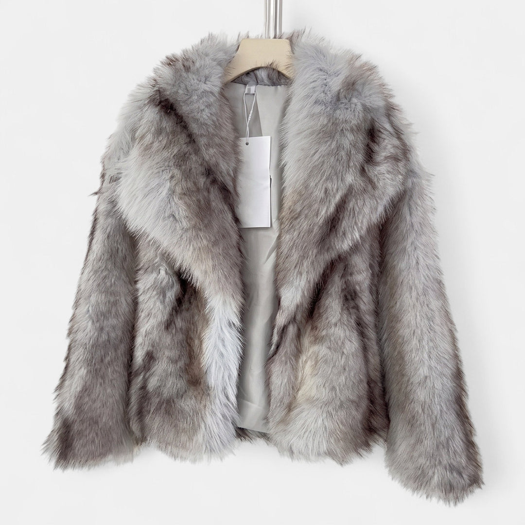Women's Oversized Faux Fur Coat with Shawl Collar