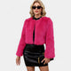 Women's Cropped Collarless Faux Fur Jacket