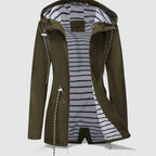 Women's hooded jacket with long sleeves and striped lining