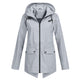 Women's longline hooded raincoat with zip front and flap pockets