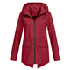 Women's longline hooded raincoat with zip front and flap pockets