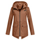 Women's longline hooded raincoat with zip front and flap pockets