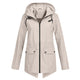 Women's longline hooded raincoat with zip front and flap pockets