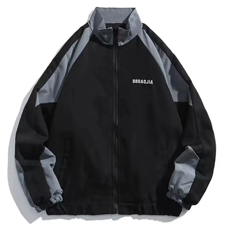 Unisex colour block windbreaker jacket with stand collar and zip front