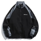 Unisex colour block windbreaker jacket with stand collar and zip front