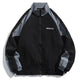 Unisex colour block windbreaker jacket with stand collar and zip front