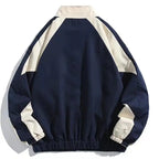 Unisex colour block windbreaker jacket with stand collar and zip front