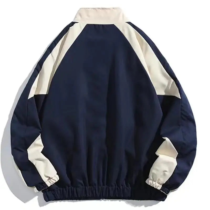 Unisex colour block windbreaker jacket with stand collar and zip front