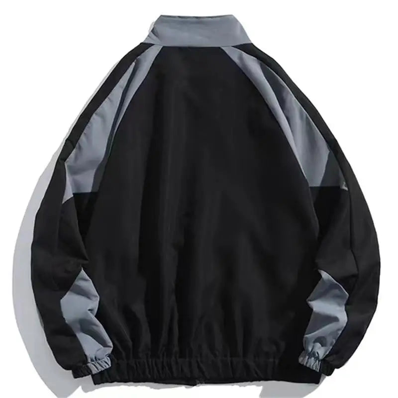 Unisex colour block windbreaker jacket with stand collar and zip front