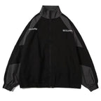 Unisex colour block windbreaker jacket with stand collar and zip front
