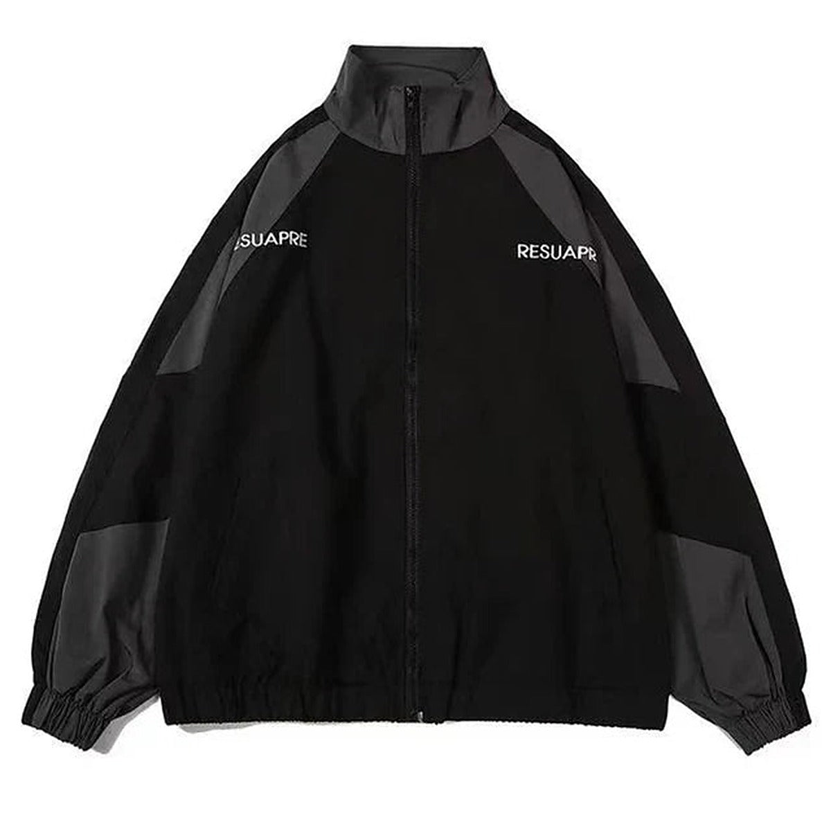Unisex colour block windbreaker jacket with stand collar and zip front