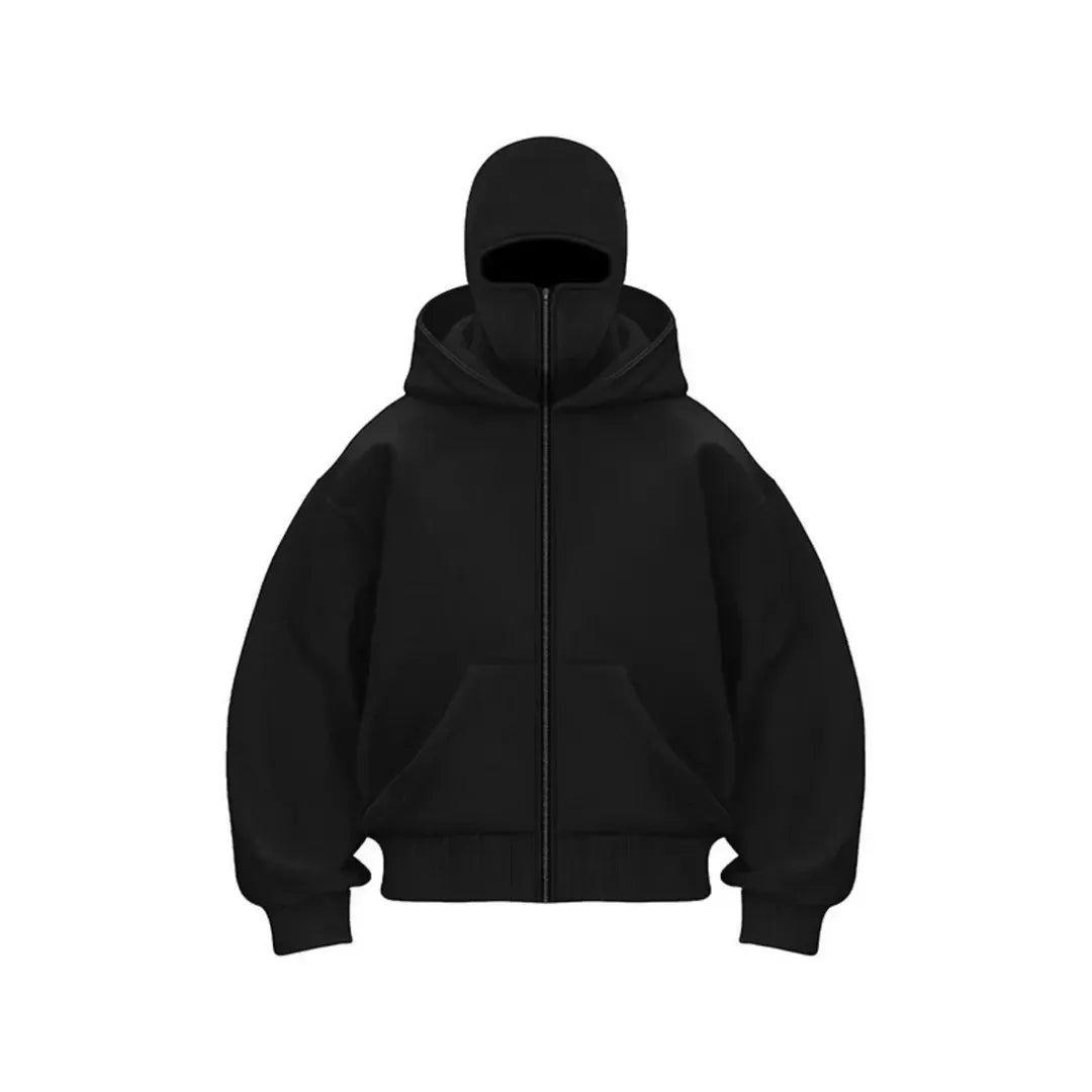 Men's hooded zip hoodie with kangaroo pocket and ribbed trims