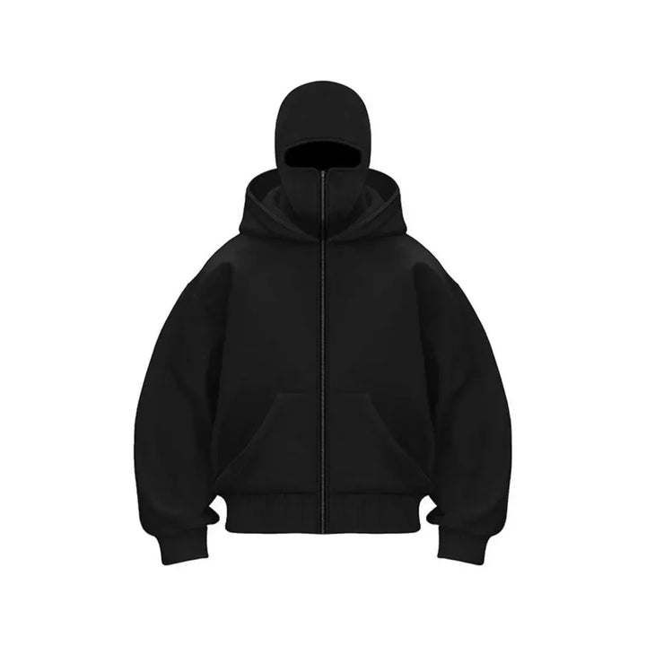Men's hooded zip hoodie with kangaroo pocket and ribbed trims