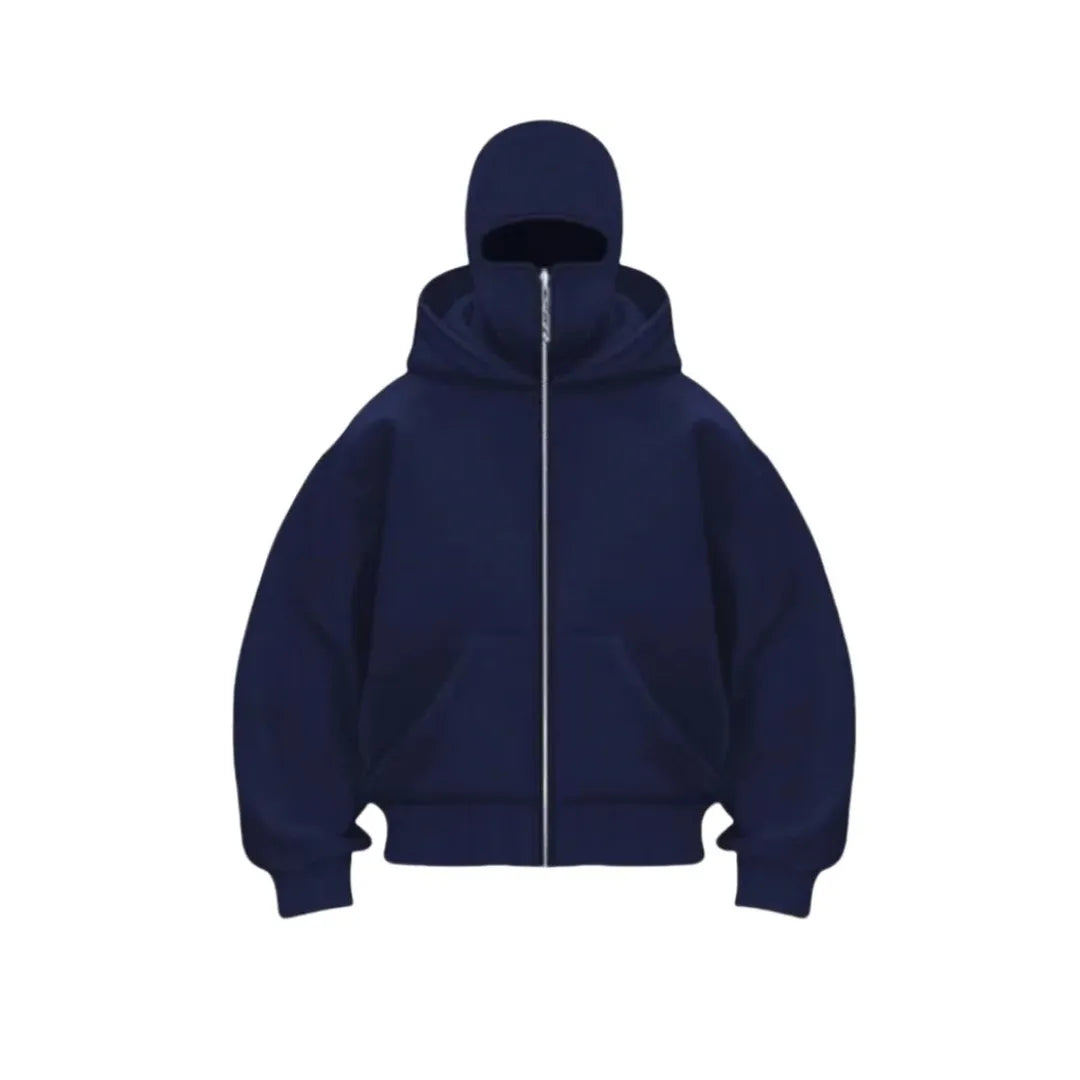 Men's hooded zip hoodie with kangaroo pocket and ribbed trims