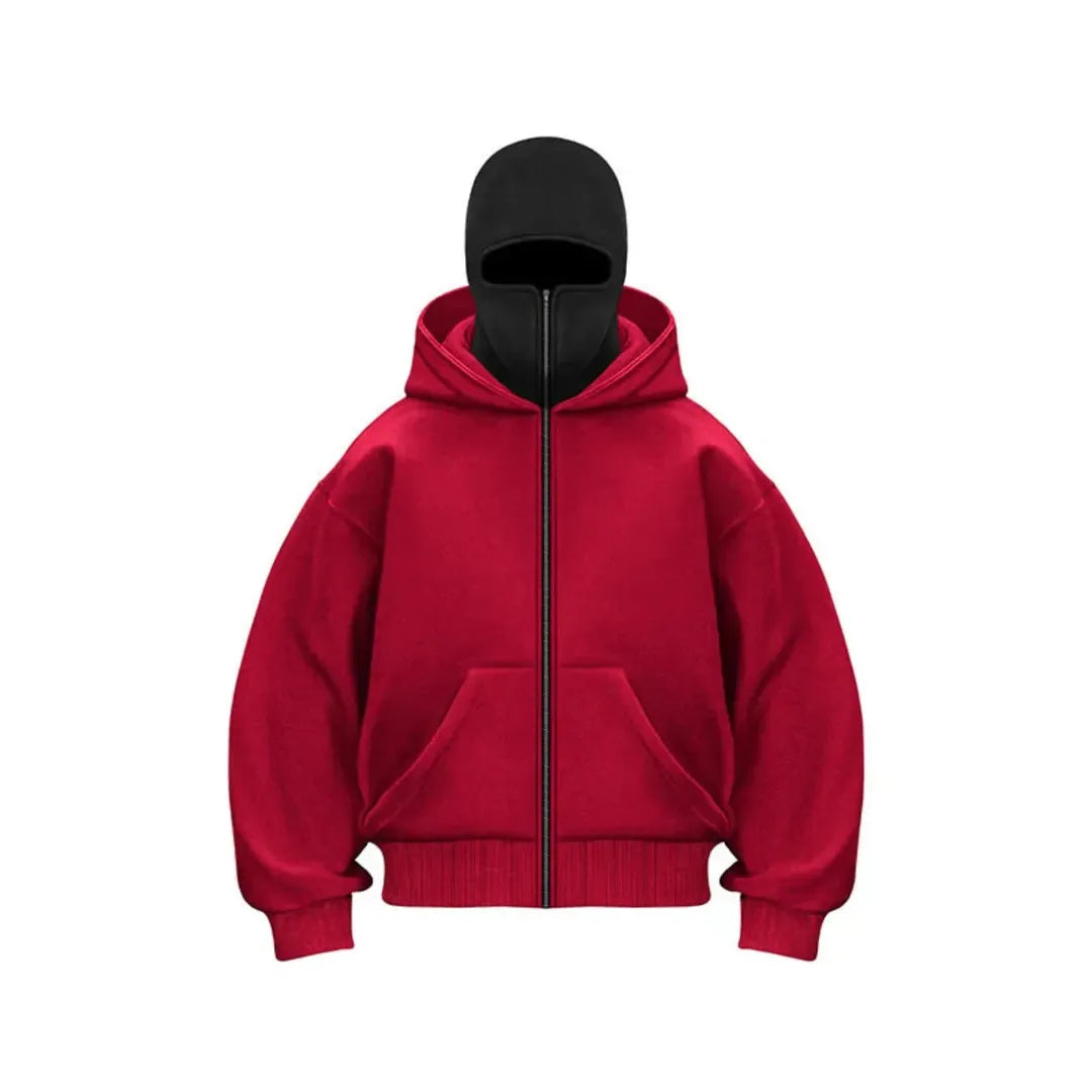 Men's hooded zip hoodie with kangaroo pocket and ribbed trims