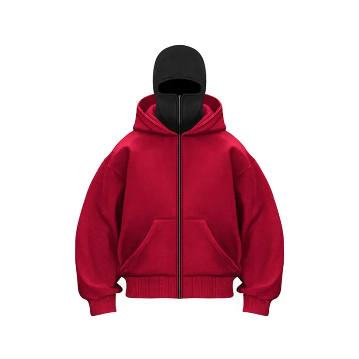 Men's hooded zip hoodie with kangaroo pocket and ribbed trims