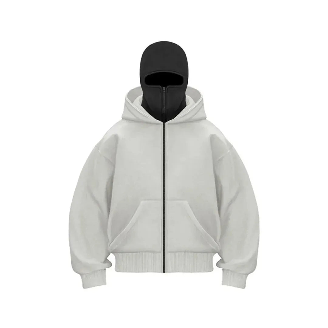Men's hooded zip hoodie with kangaroo pocket and ribbed trims