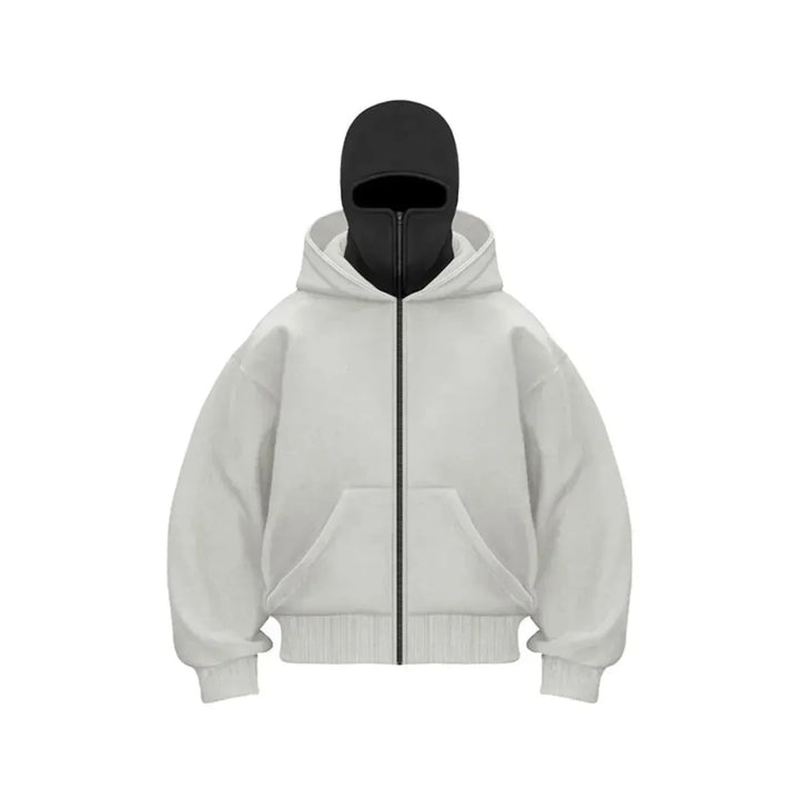 Men's hooded zip hoodie with kangaroo pocket and ribbed trims
