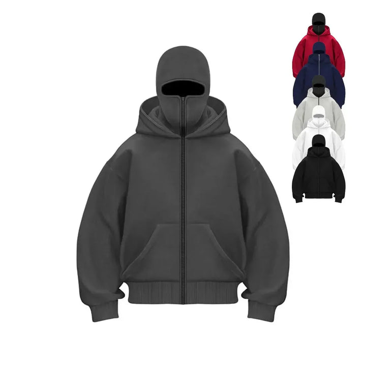 Men's hooded zip hoodie with kangaroo pocket and ribbed trims
