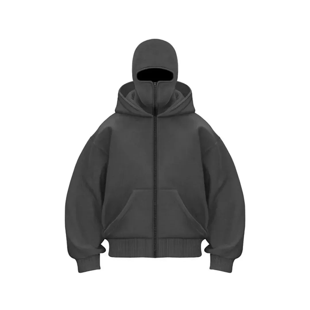 Men's hooded zip hoodie with kangaroo pocket and ribbed trims