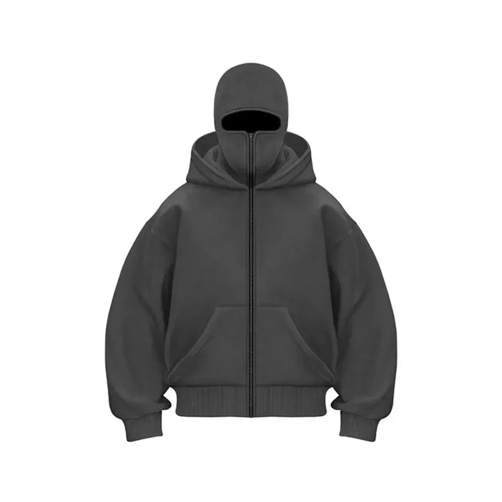 Men's hooded zip hoodie with kangaroo pocket and ribbed trims