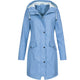 Women's long hooded rain jacket with zip and press-stud front