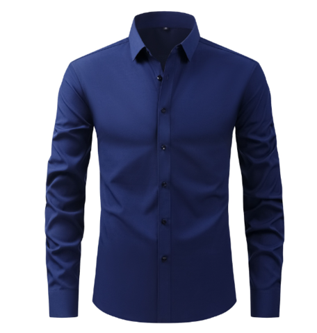 Men's long sleeve formal shirt with point collar, button front and curved hem