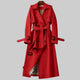 Women's belted trench coat with notched collar and checked lining