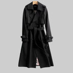 Women's belted trench coat with notched collar and checked lining