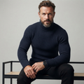Men's slim fit ribbed turtleneck sweater with long sleeves