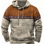 Men's geometric patterned pullover hoodie with hood, drawstrings and kangaroo pocket