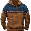 Men's geometric patterned pullover hoodie with hood, drawstrings and kangaroo pocket