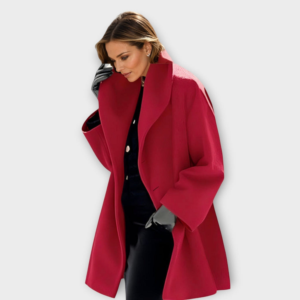 Women's open front jacket with wide lapels and long sleeves