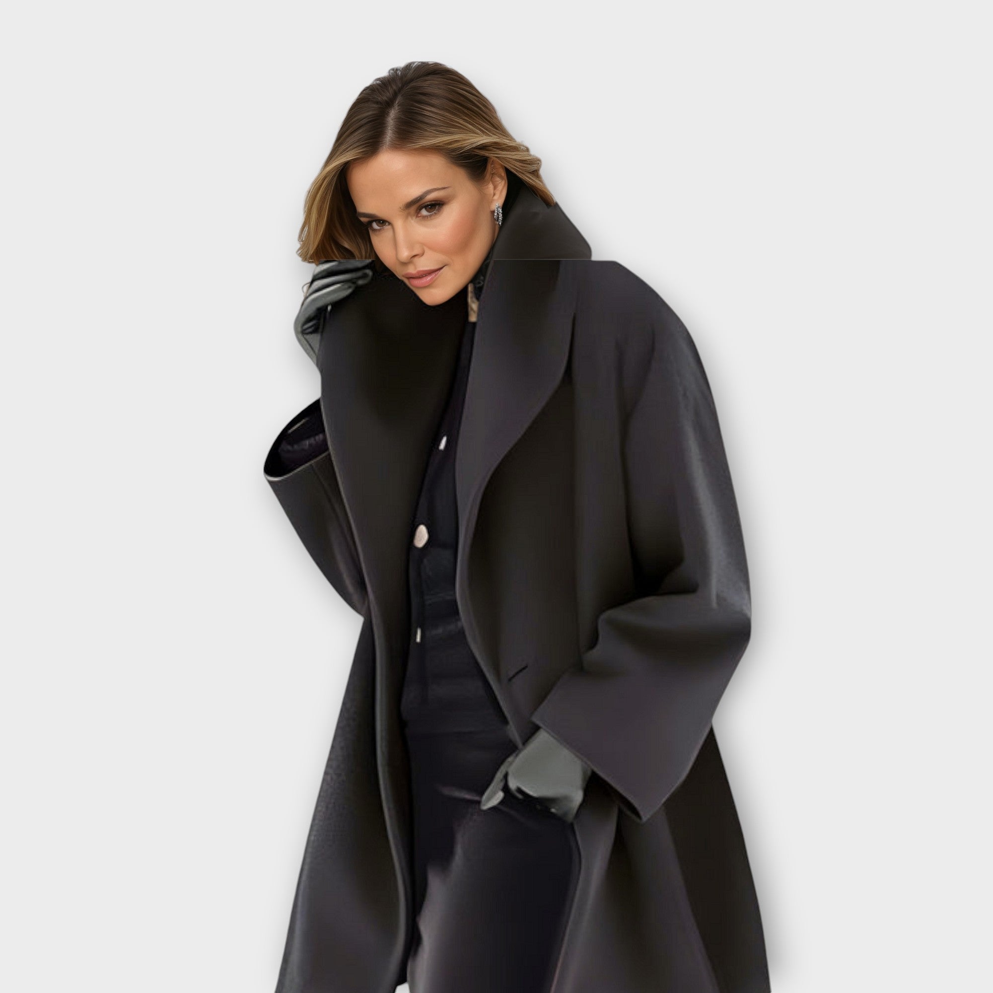 Women's open front jacket with wide lapels and long sleeves