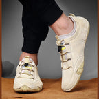 Men's casual loafers with round toe and drawstring detail