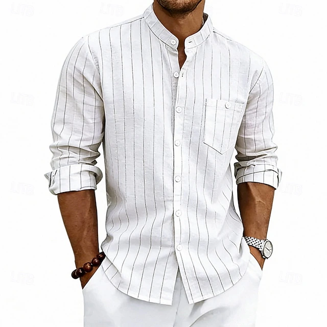Men's Striped Stand Collar Shirt