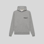 Gray pullover hoodie with hood, kangaroo pocket and logo graphics