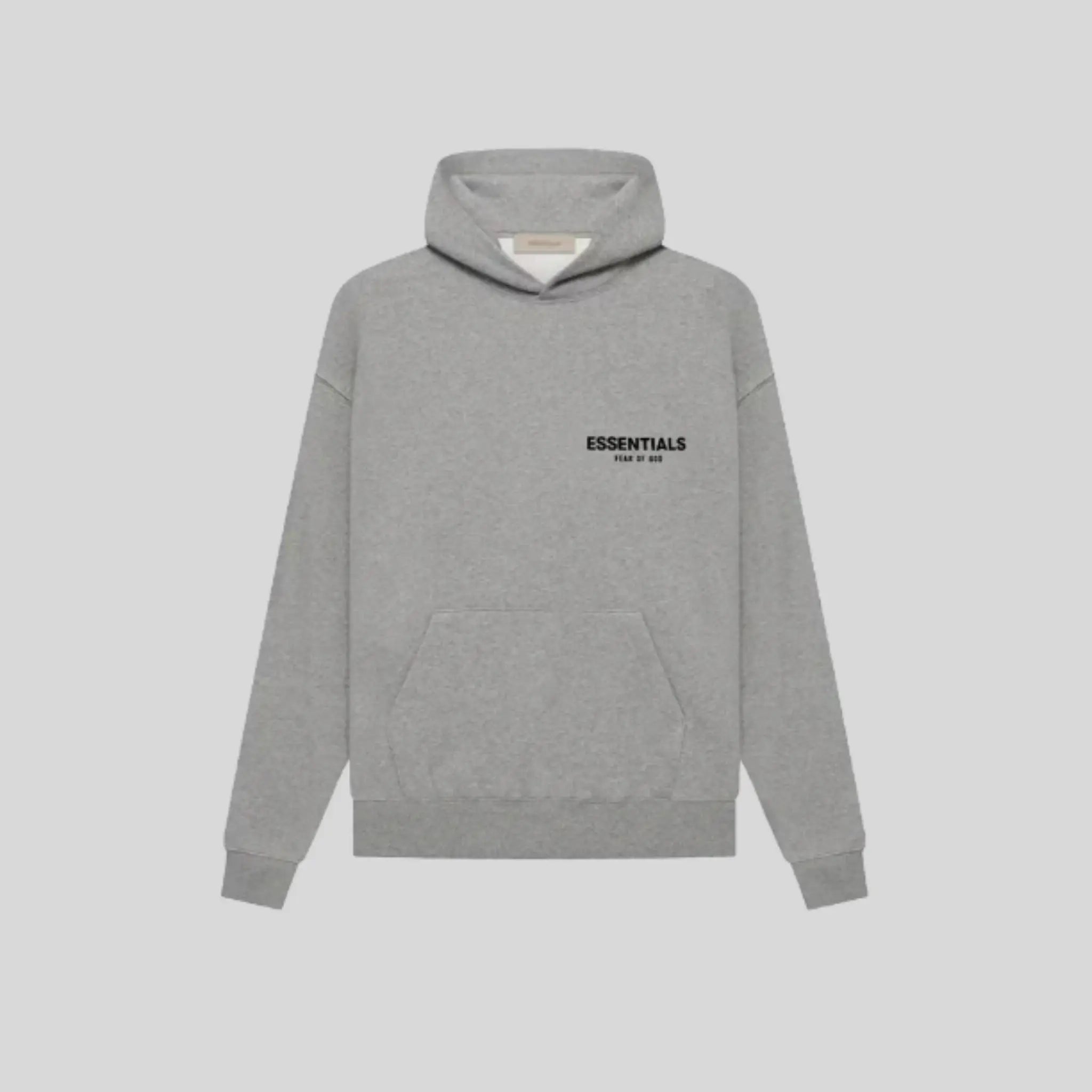 Gray pullover hoodie with hood, kangaroo pocket and logo graphics