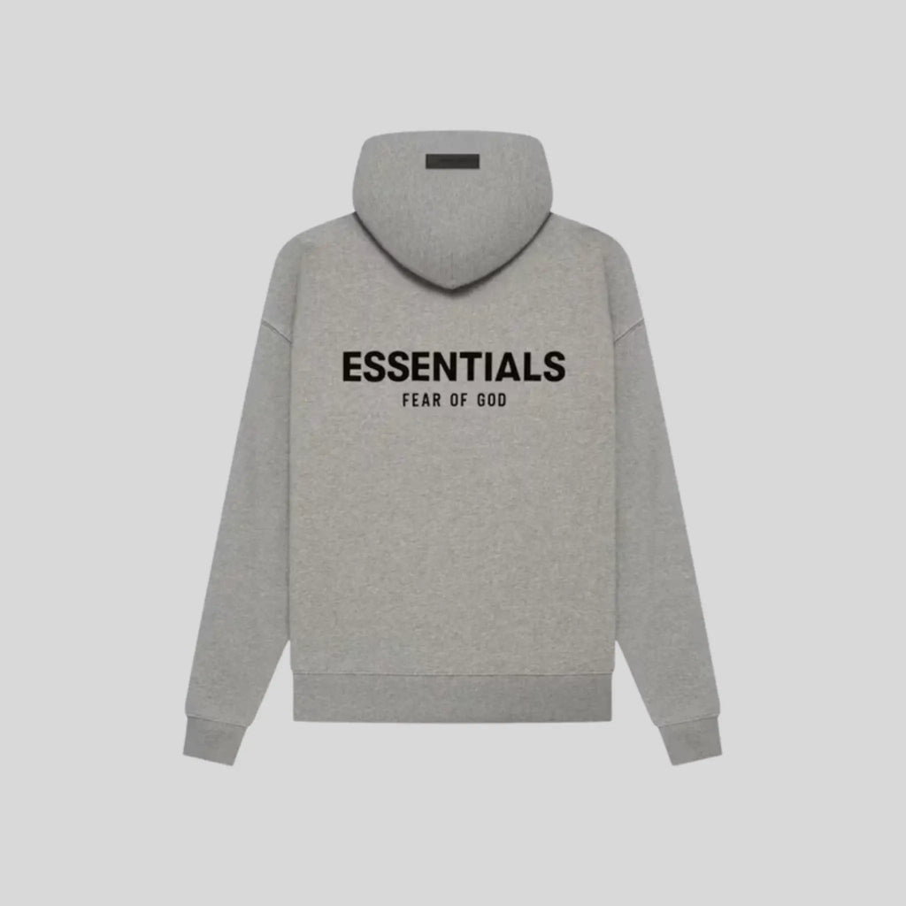 Gray pullover hoodie with hood, kangaroo pocket and logo graphics