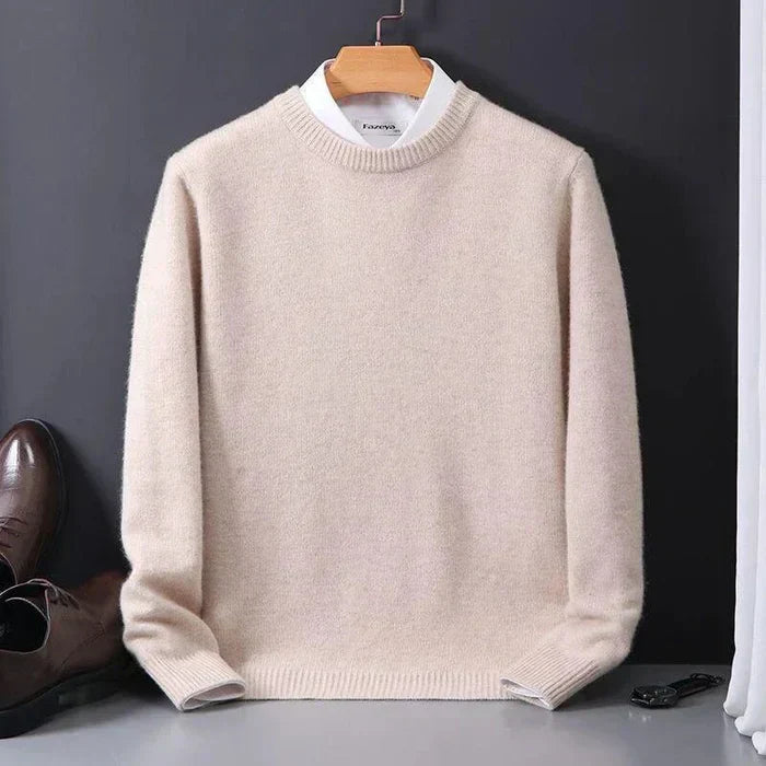Men's plain crew neck sweater with long sleeves and ribbed trims