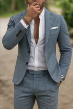 Men's slim-fit two-piece suit with notched lapel blazer