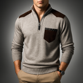 Men's ribbed knit quarter-zip jumper with mock neck, chest pocket and shoulder panels