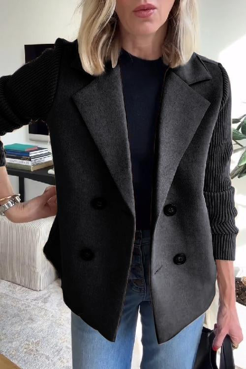 Women's double-breasted blazer with pink front and ribbed sleeves