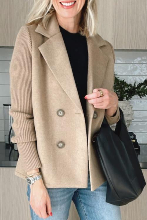 Women's double-breasted blazer with pink front and ribbed sleeves