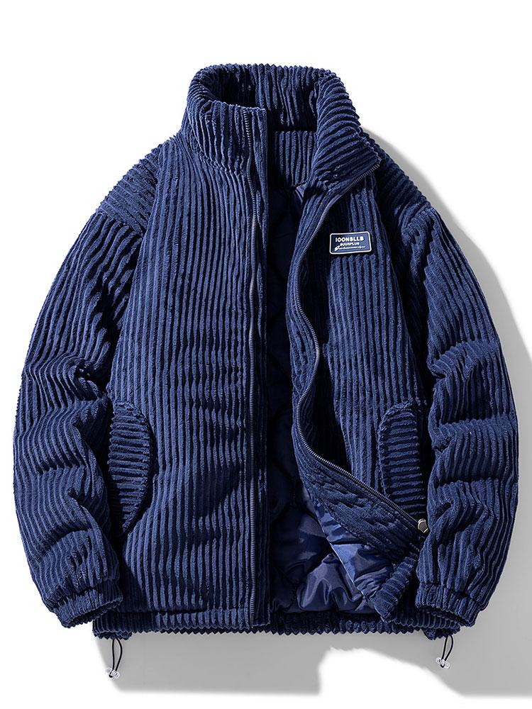 Ribbed padded jacket with stand collar, long sleeves and front zip