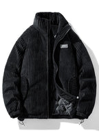 Ribbed padded jacket with stand collar, long sleeves and front zip