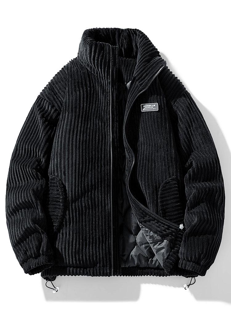 Ribbed padded jacket with stand collar, long sleeves and front zip