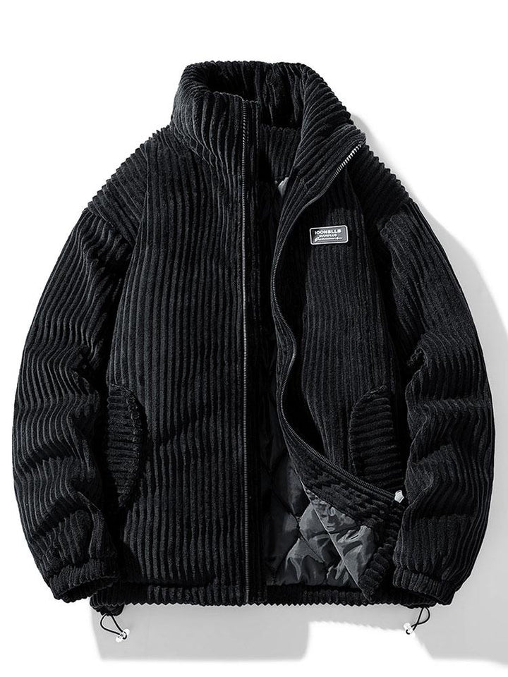 Ribbed padded jacket with stand collar, long sleeves and front zip