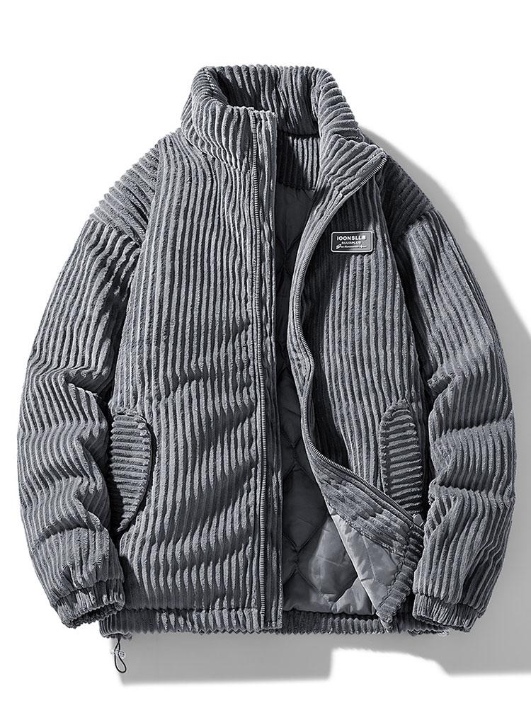 Ribbed padded jacket with stand collar, long sleeves and front zip
